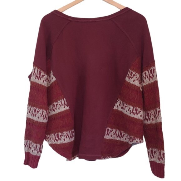 Free People Angel French Terry Panel Maroon Wool Alpaca Sweater Size Small - Picture 5 of 9